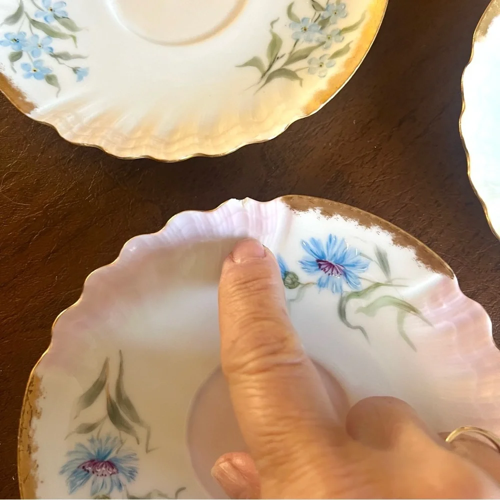3 vintage Limoges porcelain saucers lovely floral great for many uses - …